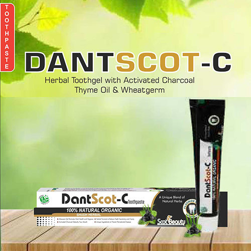Product Name: Dantscot c, Compositions of Dantscot c are Herbal Tooothgel with Activated Charcoal Thyme oil & Wheatgerm - Pharma Drugs and Chemicals