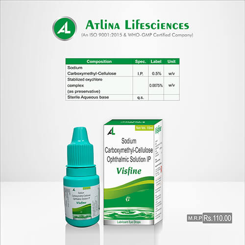 Product Name: Visfine, Compositions of Visfine are Sodium Carboxymethyl-Cellulose Ophthalmic Solution IP - Atlina LifeSciences Private Limited