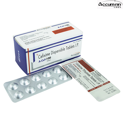 Product Name: A Cef 100, Compositions of A Cef 100 are Cefixime Dispersable Tablets IP - Accuminn Labs