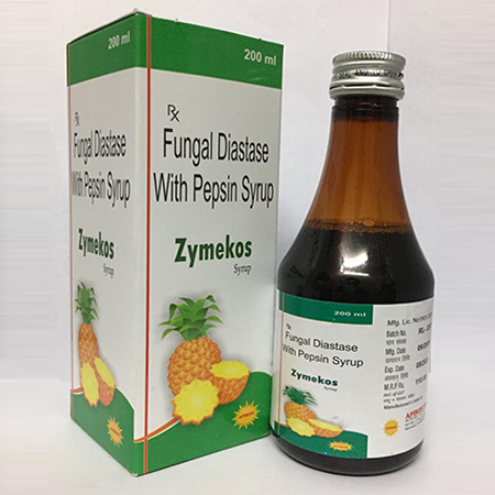 Product Name: ZYMEKOS, Compositions of ZYMEKOS are Fungal Diastate with Pepsin Syrup - Apikos Pharma