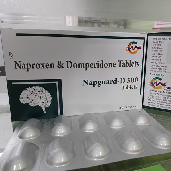 Product Name: Napguard D 500, Compositions of Napguard D 500 are Naproxen & Domperidone Tablets - Aseric Pharma
