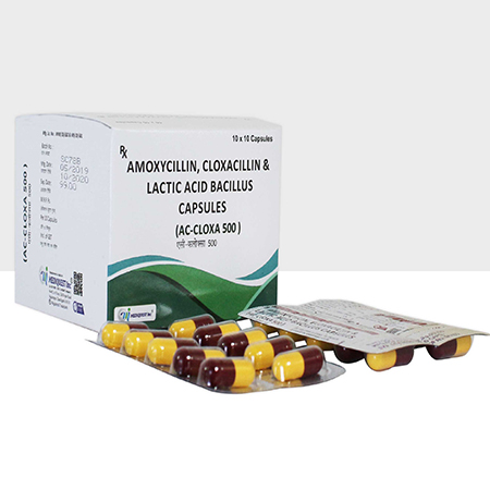 Product Name: AC CLOXA 500, Compositions of AC CLOXA 500 are Amoxycillin, Cloxacillin & Lactic Acid Bacillus Capsules - Mediquest Inc