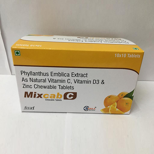 Product Name: Mixcab C, Compositions of Mixcab C are Phyllanthus Emblica Extract As Natural Vitamin C, Vitamin D3 And Zinc Chewable Tablets - Bkyula Biotech