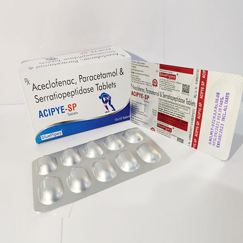 Product Name: ACIPYE SP, Compositions of ACIPYE SP are Aceclofenac,Paracetamol & Serratiopeptidase Tablets - Bluepipes Healthcare