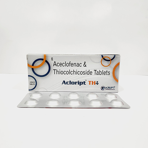 Product Name: Acloript TH4, Compositions of Acloript TH4 are Aceclofenac & Thiocolchicoside Tablets - Kript Pharmaceuticals