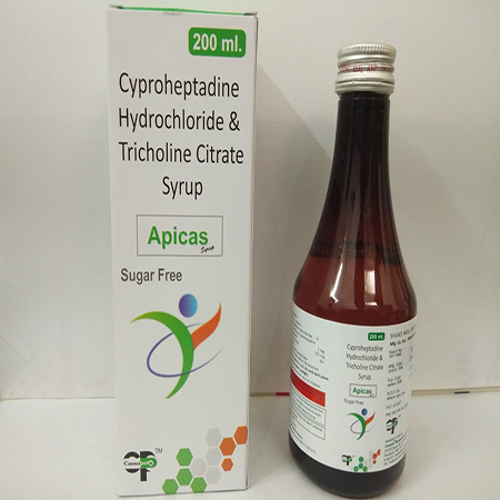 Product Name: Apicas, Compositions of Apicas are Cyproheptadine HCl 2mg + Tricholine Citrate 275mg+Sorbitole 3.575mg - Cassopeia Pharmaceutical Pvt Ltd
