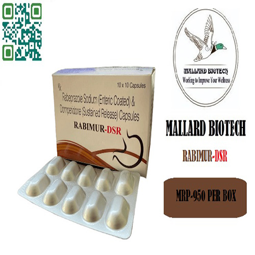 Product Name: Rabimur dsr, Compositions of Rabimur dsr are Rabeprazole Sodium (Enteric Coated) & Domceroone (Sustained Release) Capsules - Mallard Biotech Private Limited