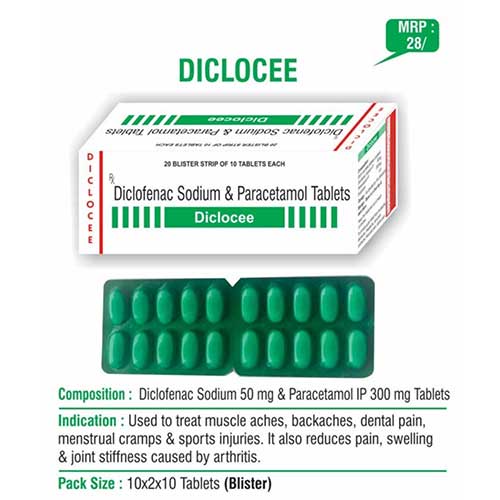 Product Name: Diclocee, Compositions of Diclocee are Diclofenac Sodium & Paracetamol Tablets IP - Euphoria India Pharmaceuticals