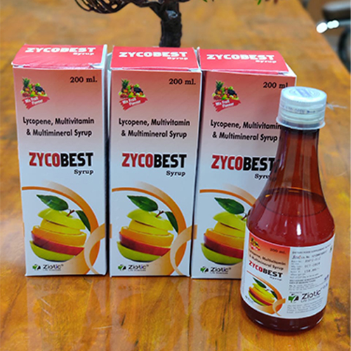 Product Name: Zycobest, Compositions of Zycobest are Lycopene,Multivitamin, Multiminerals Syrups - Ziotic Life Sciences