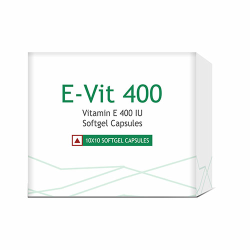 Product Name: E Vit 400, Compositions of E Vit 400 are Vitamin E 400 IU Softgel Capsules - Biofrank Pharmaceuticals (India) Pvt. Ltd