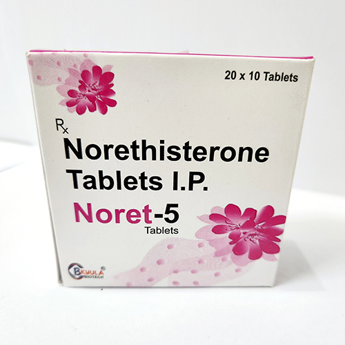 Product Name: Noret 5, Compositions of Noret 5 are Norethisterone Tablets I.P. - Bkyula Biotech