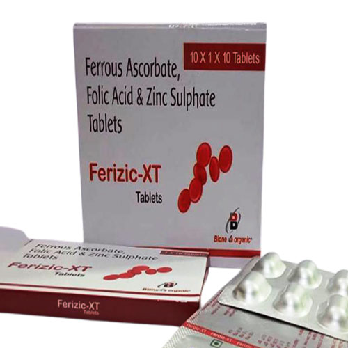 Product Name: Ferizic XT, Compositions of Ferizic XT are Ferrous Ascorbate 100mg  Folic Acid 1.5mg Zinc Sulphate monohydrate 7.5mg - Bionexa Organic