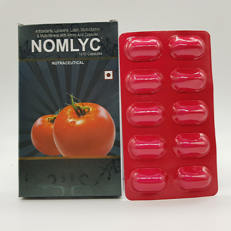Product Name: Nomlyc, Compositions of Nomlyc are Lycopene with multivitamin soft gel capsule - Acinom Healthcare