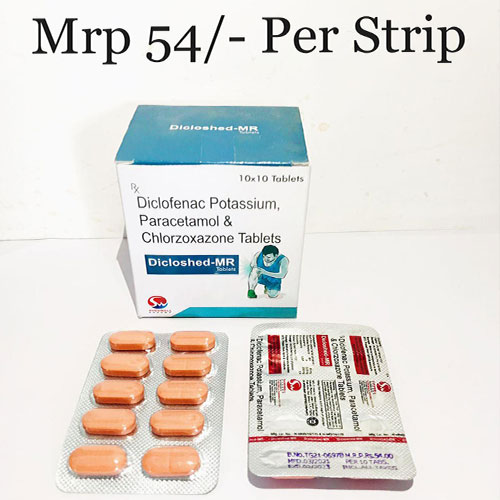 Product Name: Dicloshed MR, Compositions of Dicloshed MR are Diclofenac Potassium Paracetamol & Chlorzoxazone - Shedwell Pharma Private Limited