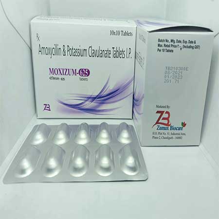 Product Name: Gainmox 625, Compositions of Amoxycillin & Potassium Clavulanate Tablets I.P. are Amoxycillin & Potassium Clavulanate Tablets I.P. - Zumax Biocare