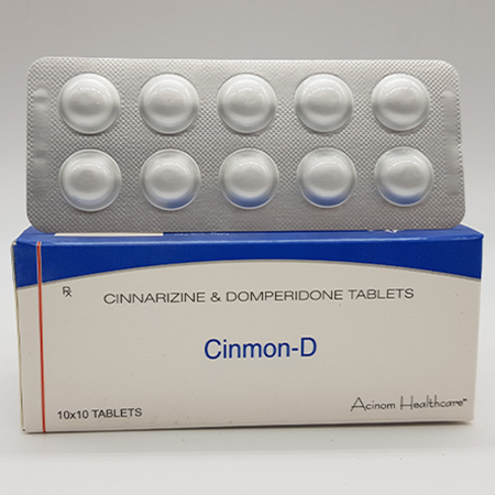 Product Name: Cinmon D, Compositions of Cinmon D are Cinnarizine and Domperidone Tablets - Acinom Healthcare
