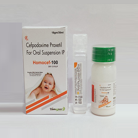 Product Name: Homocef 100, Compositions of Homocef 100 are Cefpodoxime Proxetil For Oral Suspension IP - Abigail Healthcare