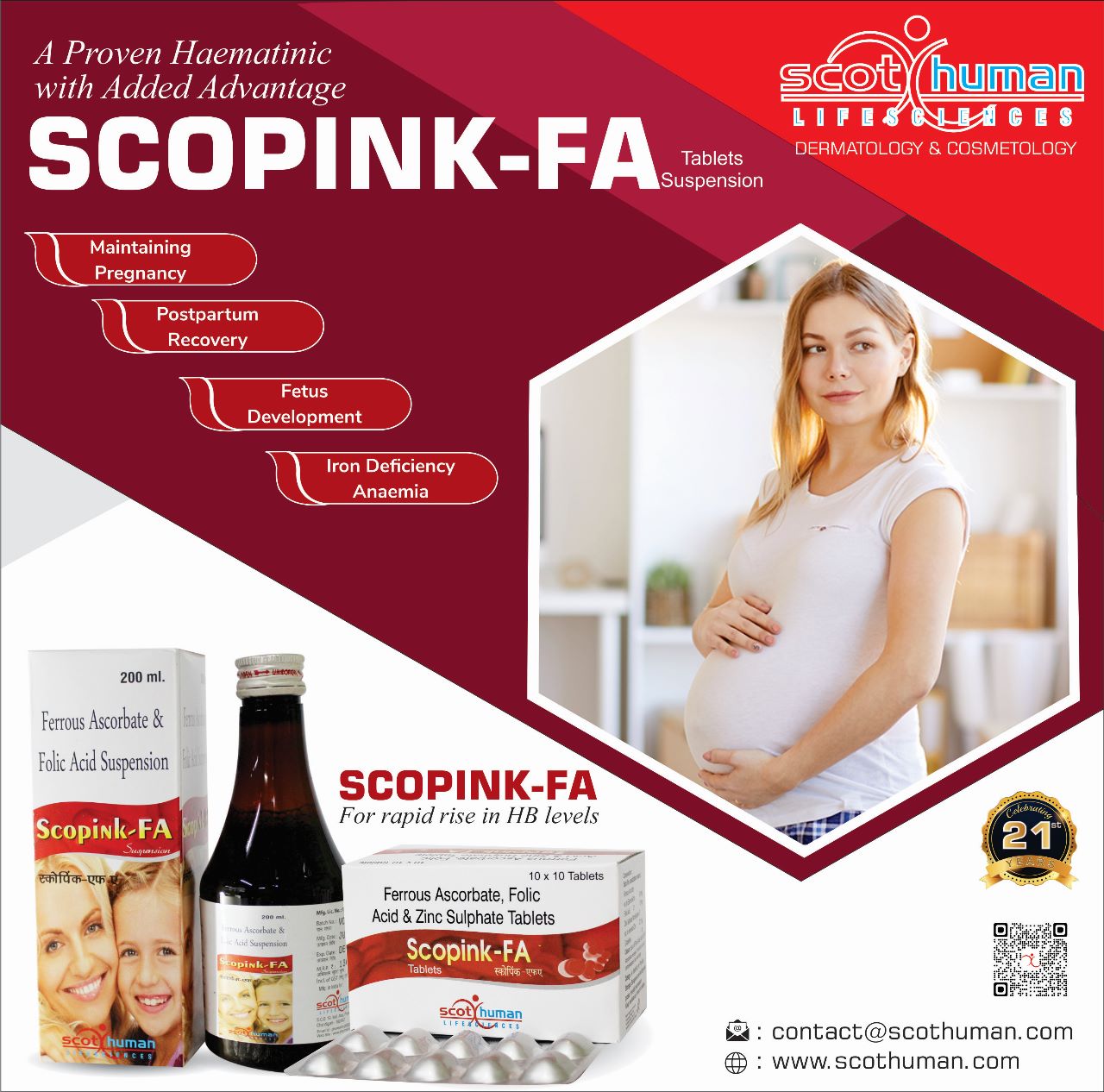 Product Name: Scopink FA, Compositions of Scopink FA are Ferrous Ascorbate & Folic Acid - Pharma Drugs and Chemicals
