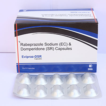 Product Name: Evipraz DSR, Compositions of Evipraz DSR are Rabeprazole Sodium (EC) & Domperidone (SR) Capsules - Eviza Biotech Pvt. Ltd