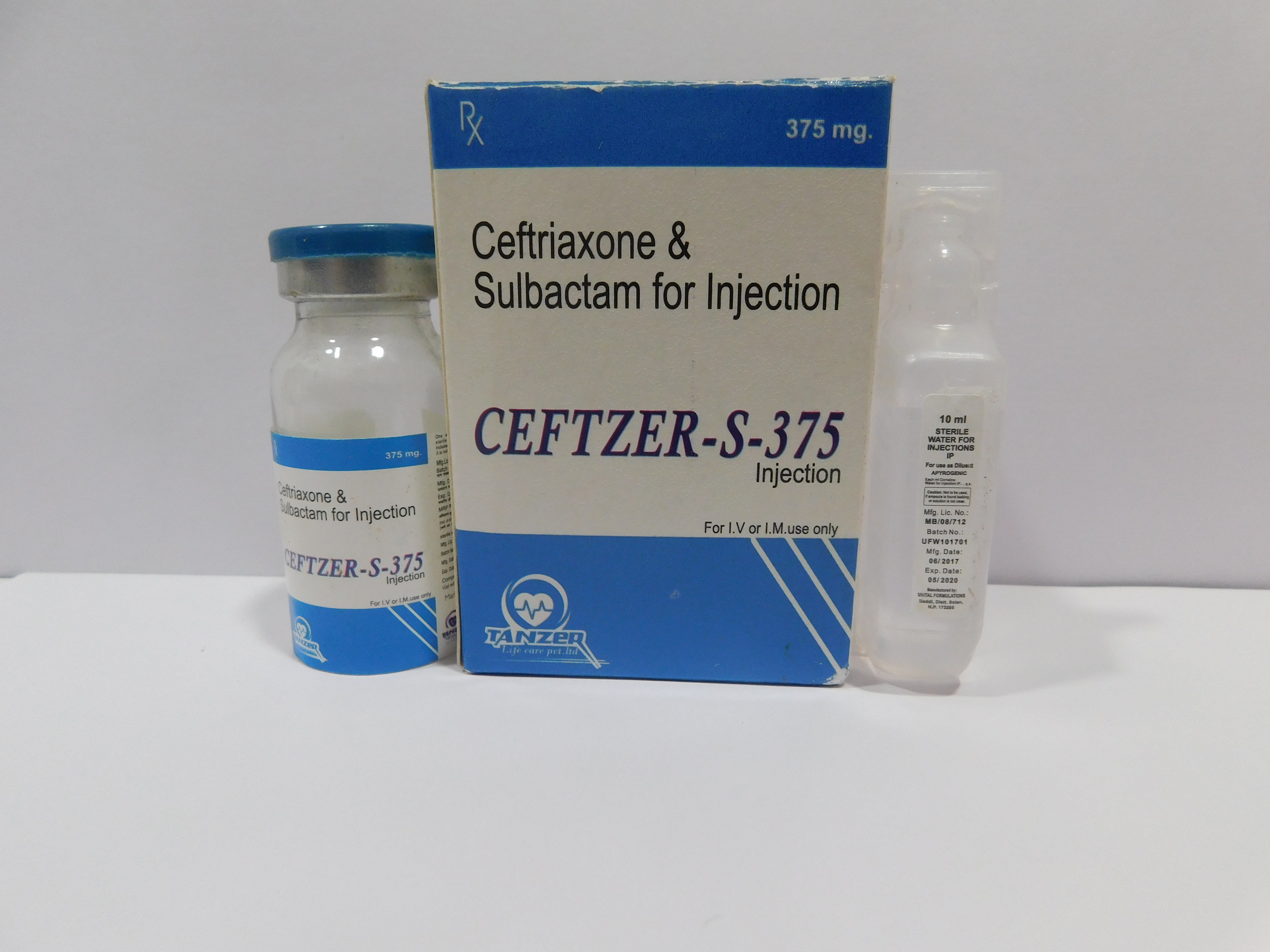 Product Name: CEFTZER S 375, Compositions of are ceftriaxone &Sulbactam for injection - Tanzer Lifecare Private Limited