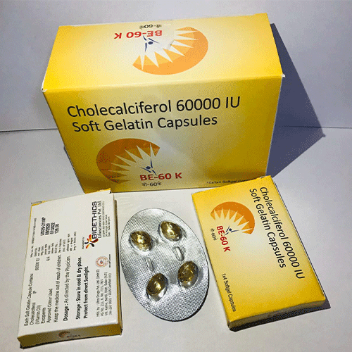 Product Name: Be 60K, Compositions of Cholecalciferol 60000 I.U. Cap  are Cholecalciferol 60000 I.U. Cap  - Bioethics Life Sciences Pvt. Ltd