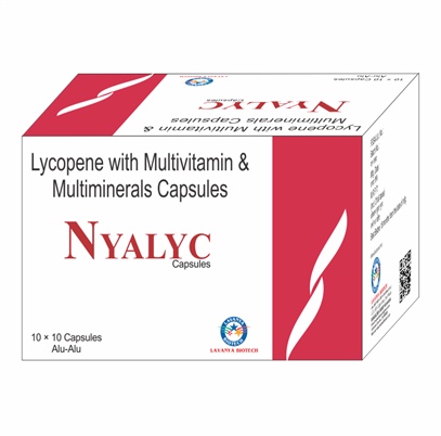 Product Name: Nyalac, Compositions of Nyalac are Lycopene with Multivitamin & Multiminerals Capsules - Lavanya Biotech