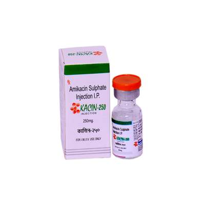 Product Name: KACIN 250, Compositions of KACIN 250 are Amkacin Sulphate injection IP - ISKON REMEDIES