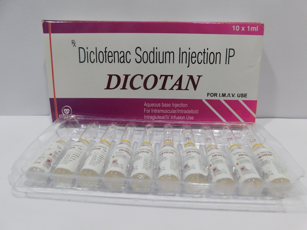 Product Name: Dicotan, Compositions of Dicotan are Diclofenac Sodium injection IP - Tanzer Lifecare Private Limited