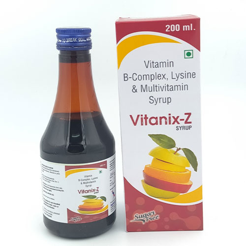 Product Name: Vitanix Z, Compositions of Vitanix Z are vitamin b complex, lysine & multivitamin - Saphnix Life Sciences