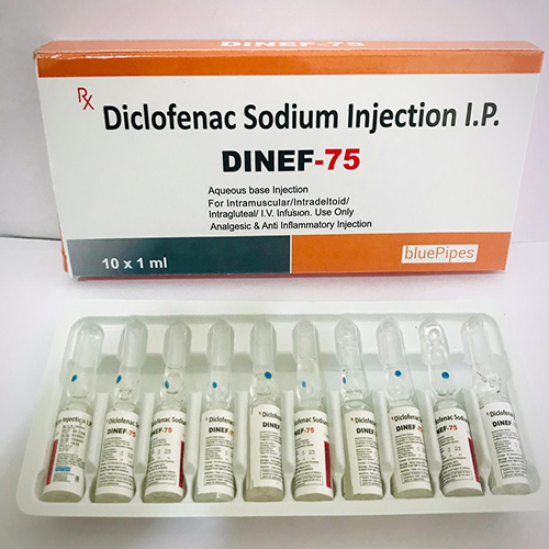 Product Name: DINEF 75, Compositions of DINEF 75 are Diclofenac Sodium Injection I.P. - Bluepipes Healthcare