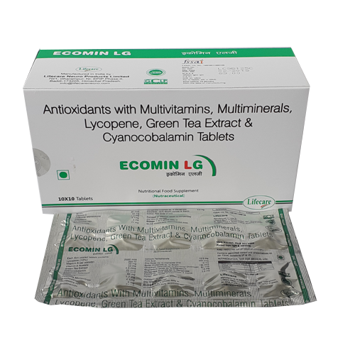 Product Name: Ecomin LG, Compositions of Ecomin LG are Antioxidants with Multivitamins, Multiminerals Lycopene, Green Tea Extract & Cyanocobalamin Tablets - Lifecare Neuro Products Ltd.