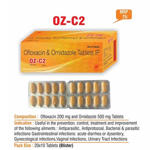 Product Name: Oz c2, Compositions of Oz c2 are Ofloxacin & Ornidazole Tablets IP - Euphoria India Pharmaceuticals