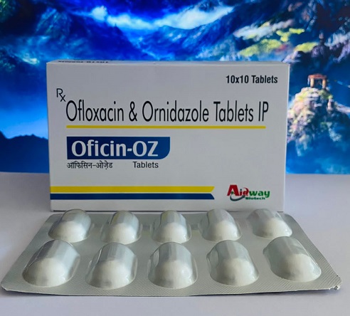 Product Name: Oficin OZ, Compositions of Oficin OZ are Ofloxacin & Ornidazole Tablets IP - Aidway Biotech