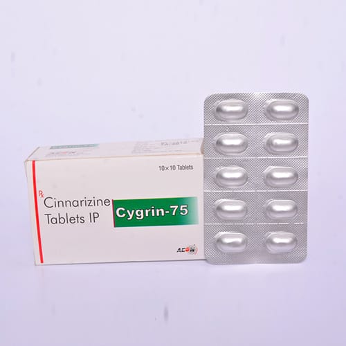 Product Name: Cygrin 75, Compositions of Cinnarizine Tablets IP are Cinnarizine Tablets IP - Aeon Remedies