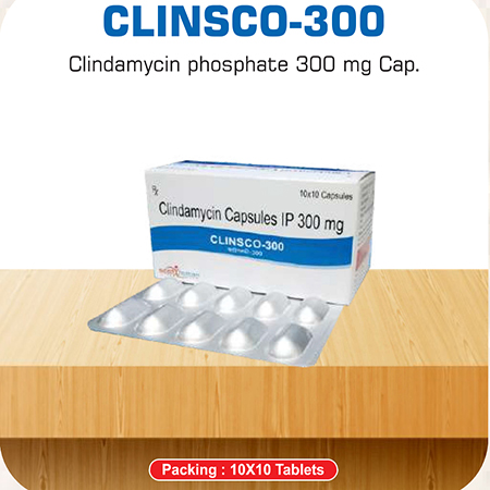 Product Name: Clinsco 300, Compositions of Clinsco 300 are Clindamycin Phosphate 300 mg cap - Scothuman Lifesciences