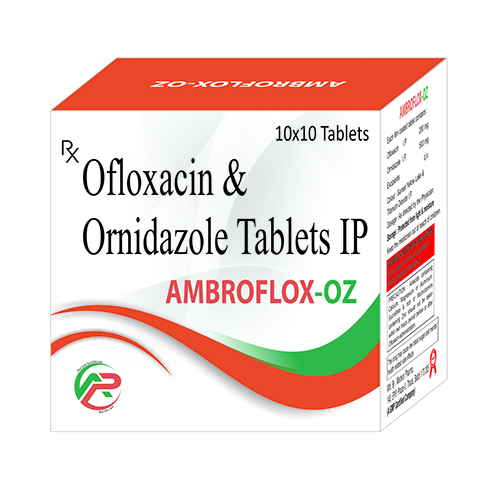 Product Name: Ambroflox OZ, Compositions of Ambroflox OZ are Ofloxacin & Ornidazole Tablets IP - Ambrosia Pharma