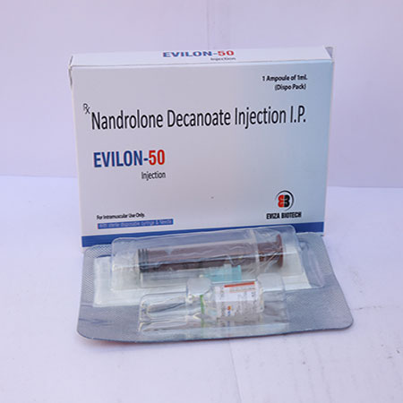 Product Name: Evilon 50, Compositions of Evilon 50 are Nandrolone Decanoate Injection IP - Eviza Biotech Pvt. Ltd