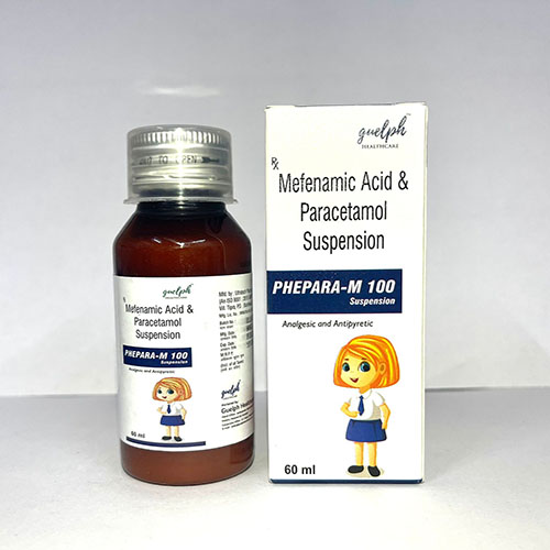 Product Name: Phepara M 100, Compositions of Phepara M 100 are Mefenamic Acid & Paracetamol Suspension - Guelph Healthcare Pvt. Ltd