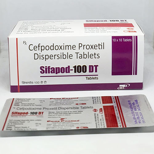 Product Name: Sifapod 100 DT, Compositions of Sifapod 100 DT are Cefpodoxime Proxtil Dispersible Tablets - Pride Pharma