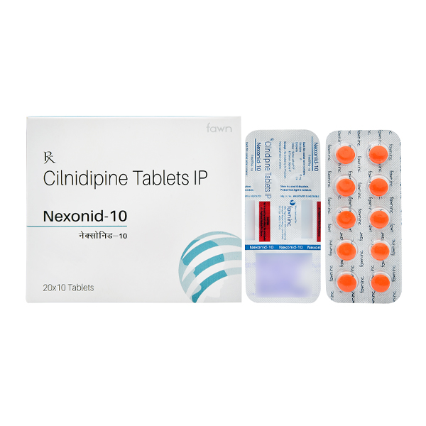 Product Name: NEXONID 10, Compositions of NEXONID 10 are Cilnidipine 10 mg . - Fawn Incorporation