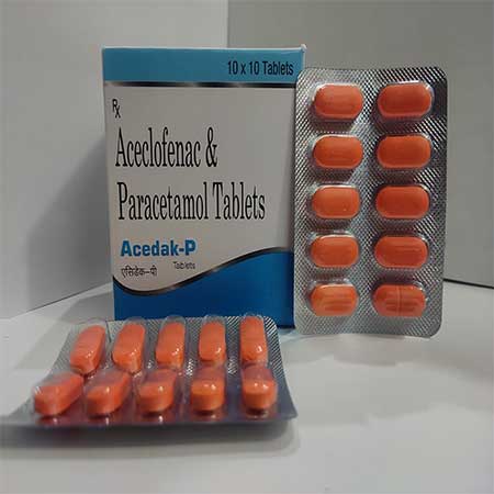 Product Name: Acedak P, Compositions of Acedak P are Aceclofenac & Paracetamol Tablets - Dakgaur Healthcare