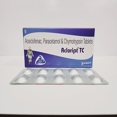Product Name: Acloript TC, Compositions of Acloript TC are Aceclofenac Paracetamol & Chymotrypsin Tablets - Kript Pharmaceuticals