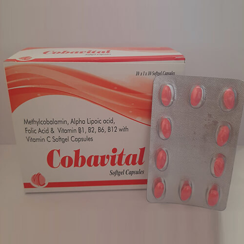 Product Name: Cobavital, Compositions of Cobavital are Methylcobalamin,Alpha Lipoic Acid,Folic Acid  &  Vitamin B1,B2,B6,B12 Softgel Capsules - Macro Labs Pvt Ltd