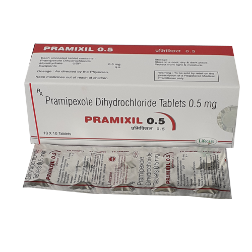 Product Name: Pramixil 0.5, Compositions of are Pramipexole Dihydrochloride Tablets 0.5mg - Lifecare Neuro Products Ltd.