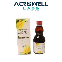 Product Name: Lenzyme, Compositions of Lenzyme are Fungal Diastase & Papain With Multivitamin Syrup - Acrowell Labs Private Limited