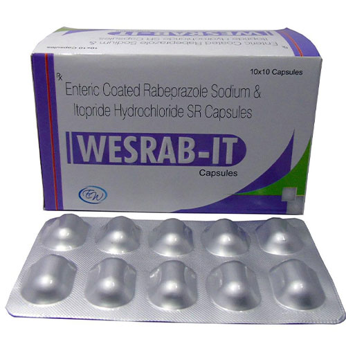 Product Name: WESRAB IT, Compositions of WESRAB IT are Rabeprazole Sodium 20mg+ Itopride Hydrochloride 150mg - Edelweiss Lifecare