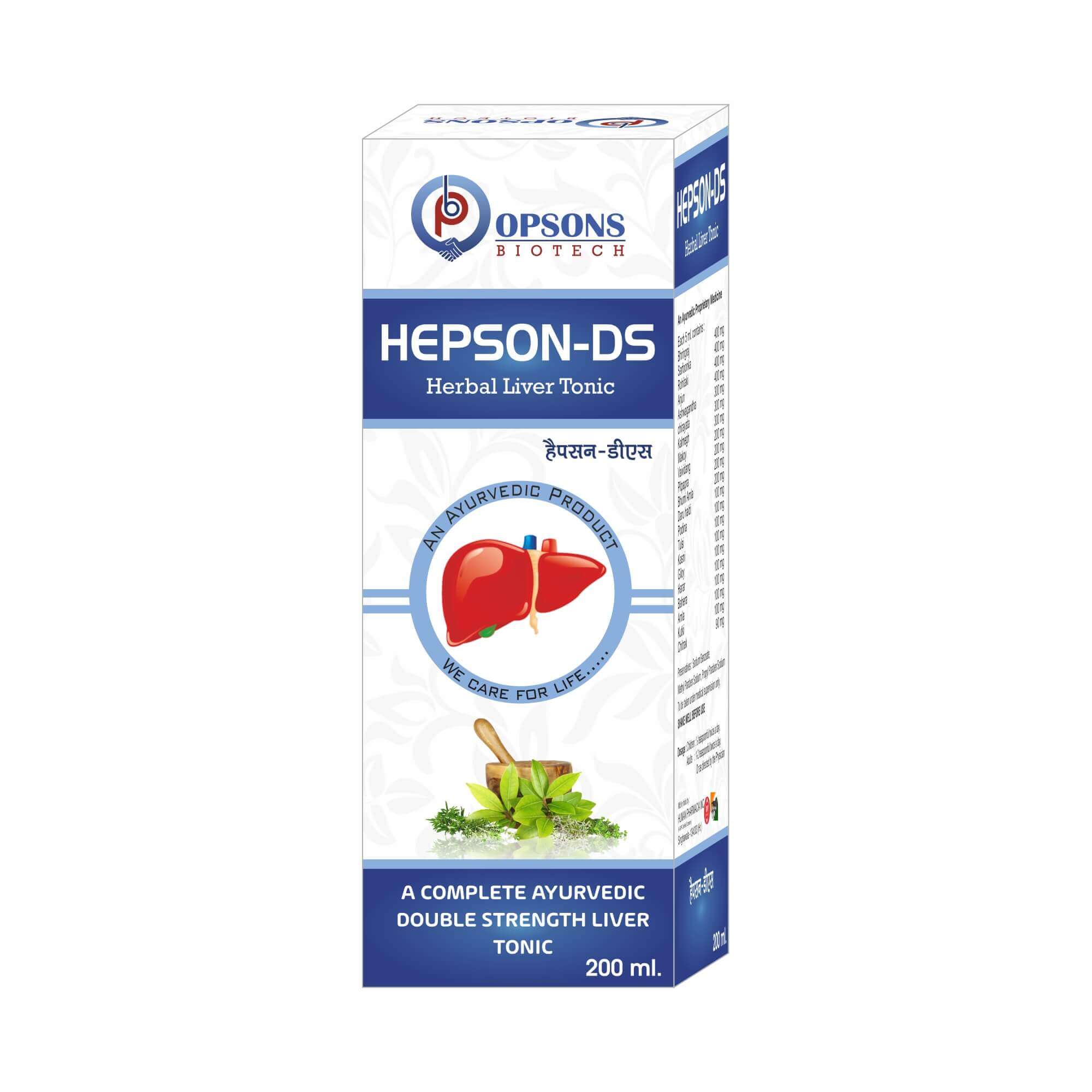 Product Name: Hepson DS, Compositions of Hepson DS are A Complete Ayurvedic Double Strength Liver Tonic - Opsons Biotech