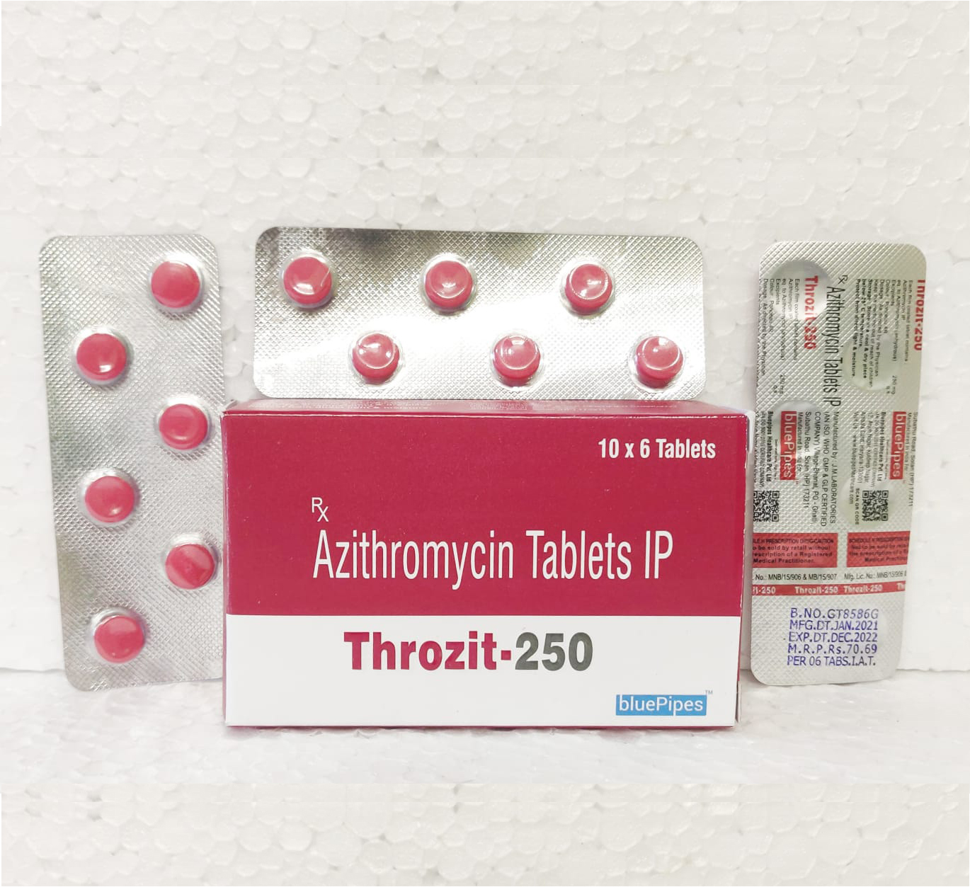 Product Name: THROZIT 250, Compositions of THROZIT 250 are Azithromycin Tablets IP - Bluepipes Healthcare