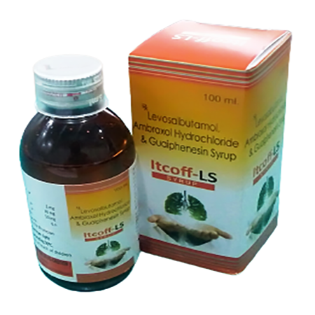 Product Name: ITCOFF LS, Compositions of ITCOFF LS are Levosalbutamol, Ambroxol Hydrochloride & Guciphensin Syrup - Itelic Labs