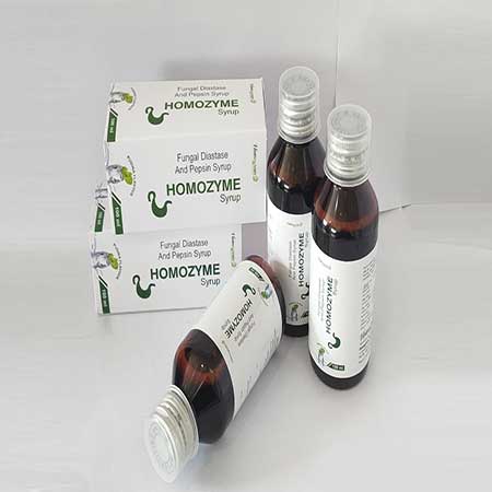 Product Name: Homozyme, Compositions of Homozyme are Fungal Diastase & Papain Syrup - Abigail Healthcare